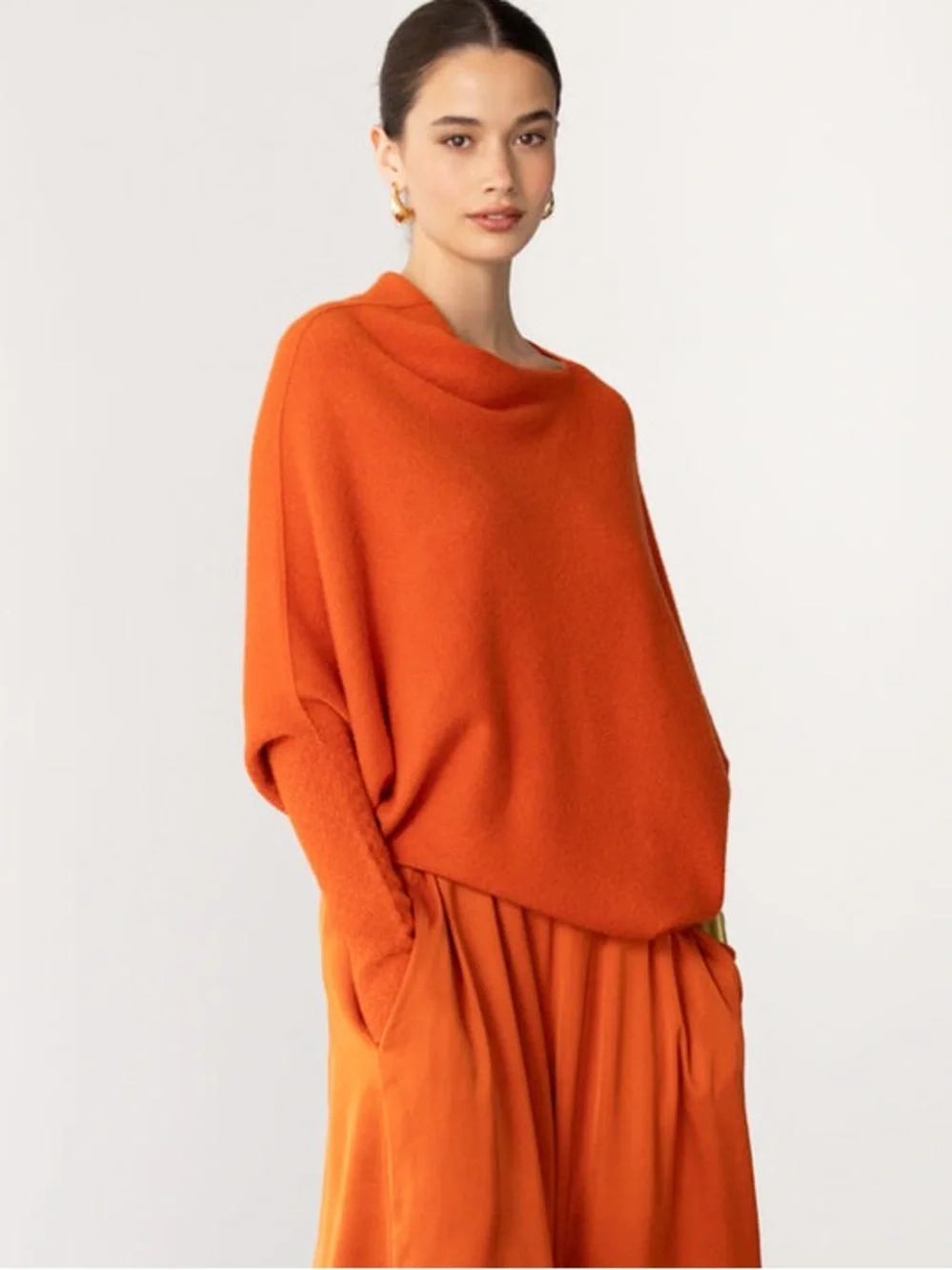 Jaki Lindon Asymmetric Draped Orange Seamless Knit